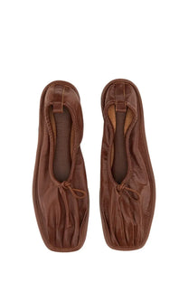 Hereu women’s dancer puntera supplement brown leather ballet flats with soft wrinkled texture and subtle sheen