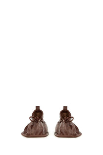 Hereu women’s dancer puntera supplement brown leather loafers with distinctive woven texture and tied laces