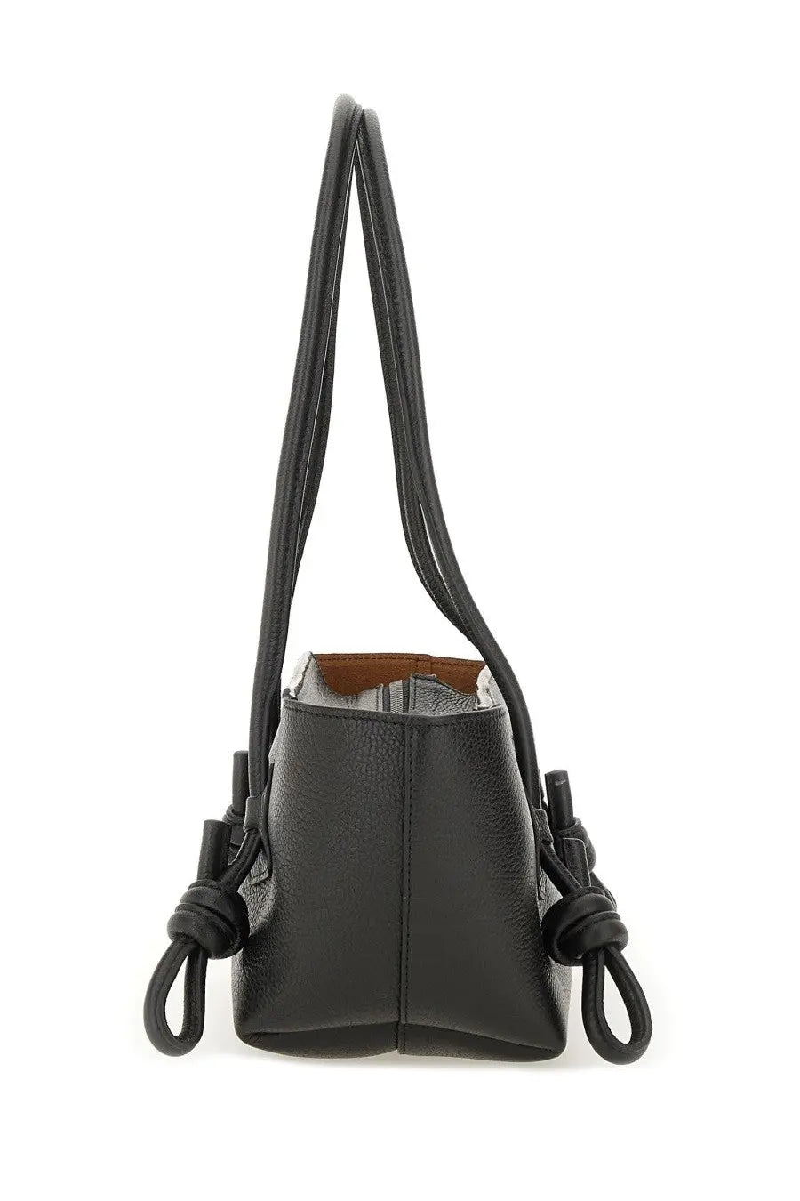 Hereu women’s fleca grainy bag black black pebbled leather tote with knotted shoulder straps and brown interior lining