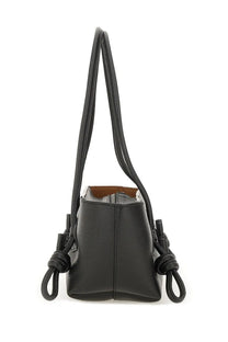 Hereu women’s fleca grainy bag black black pebbled leather tote with knotted shoulder straps and brown interior lining