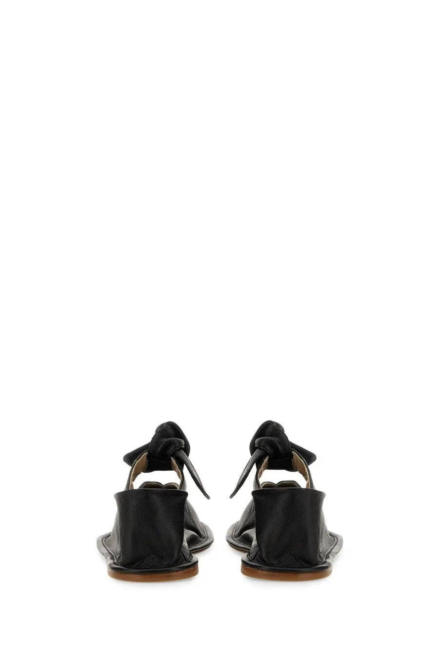 Hereu women’s llasada black leather sandals showing the back with tied bow detail on heel strap