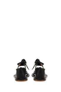 Hereu women’s llasada black leather sandals showing the back with tied bow detail on heel strap