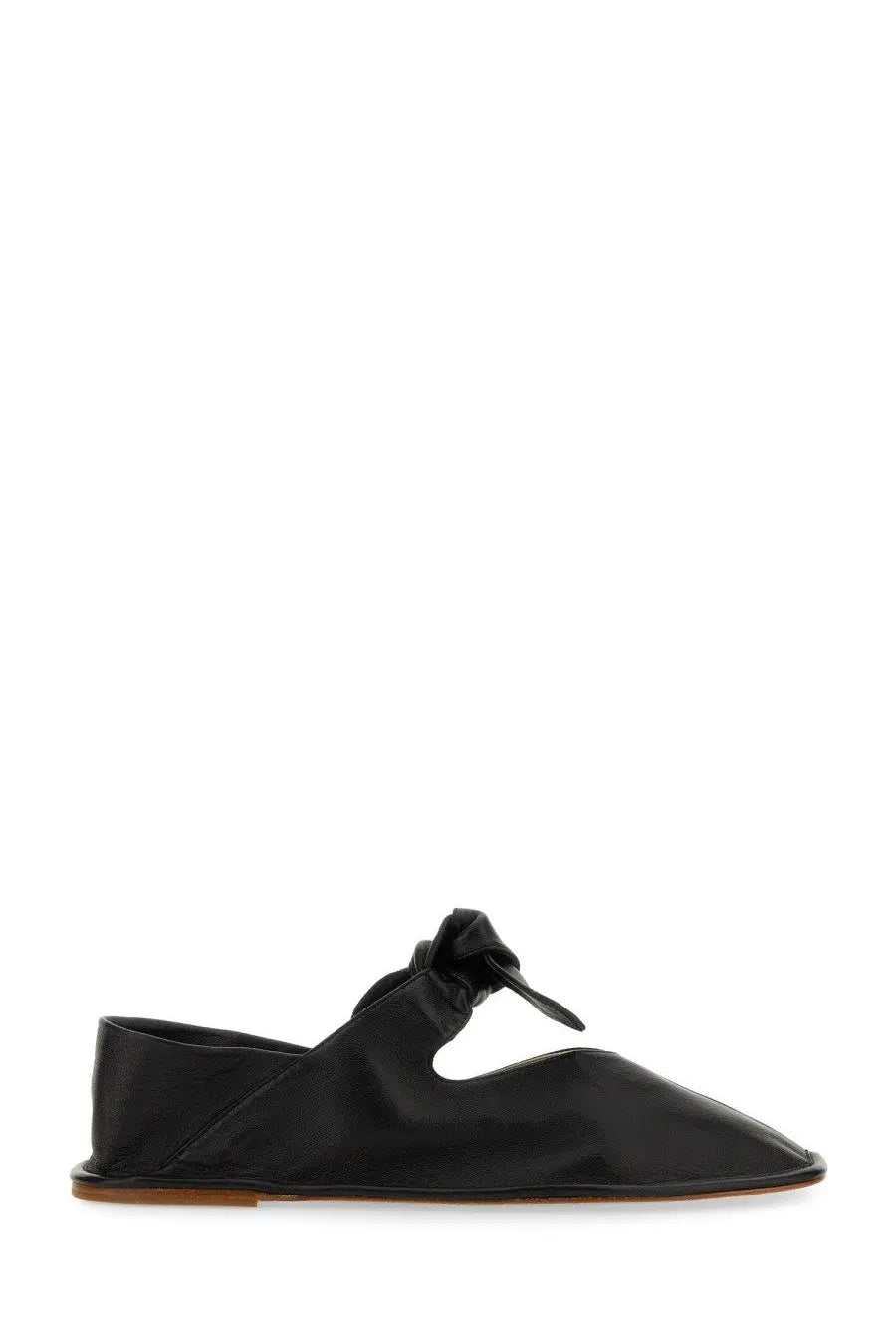 Hereu women’s llasada sandal black satin slip-on flat shoe with tied bow detail at the front