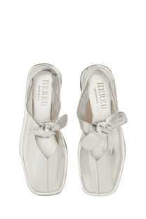 Hereu women’s llasada silver leather mules with bow detail in metallic finish for stylish casual wear