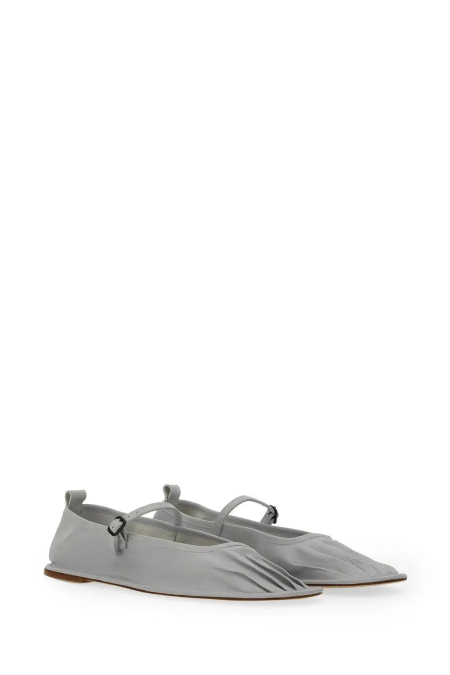 Hereu women’s Mary Jane dansa grey gray pleated leather flat shoes with t-strap and buckle detail