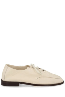Hereu women’s moccasin juliol white cream-colored leather oxford shoe with dark brown sole and matching laces