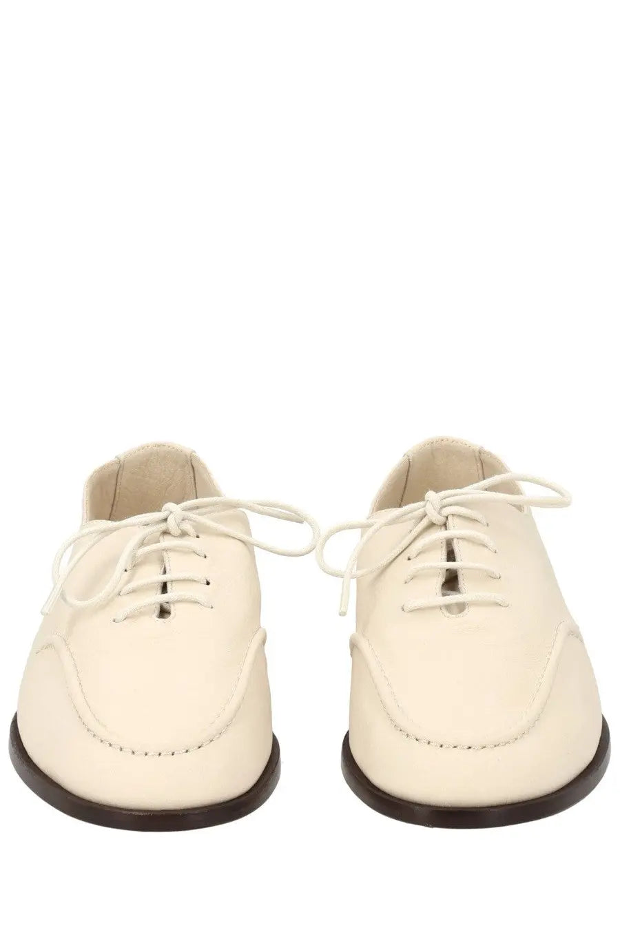 Hereu women’s moccasin juliol white cream leather oxford shoes with white laces and dark brown soles