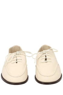 Hereu women’s moccasin juliol white cream leather oxford shoes with white laces and dark brown soles