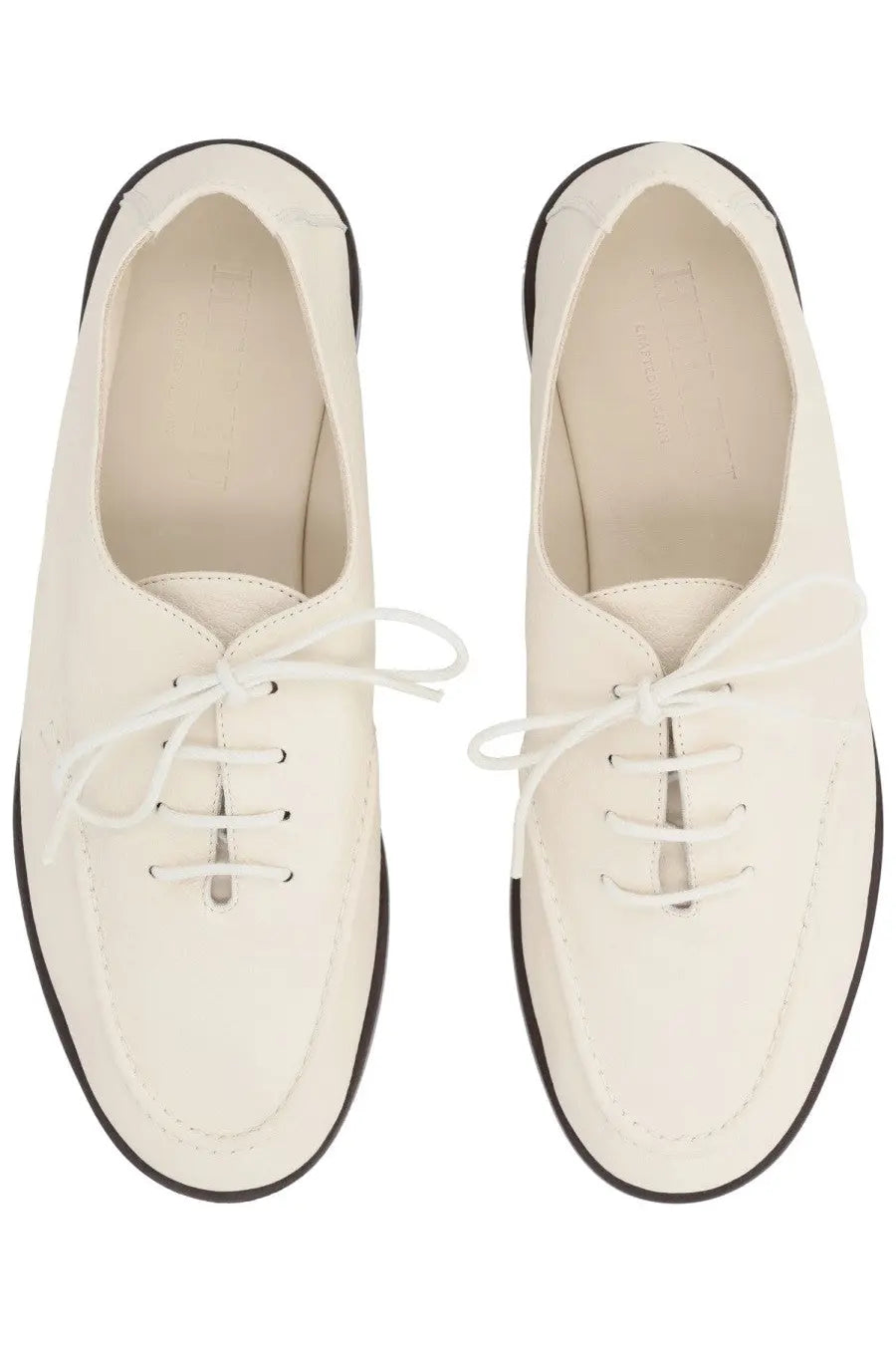 Hereu women’s moccasin juliol white white leather lace-up oxford shoes with black rubber soles