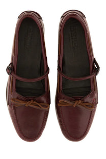 Hereu women’s moccasin mary jane lorea supple shiny red leather loafers with matching bow and adjustable strap closures