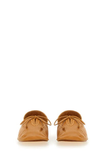 Hereu women’s moccasin rassa beige tan leather loafers with matching laces and simple elegant design