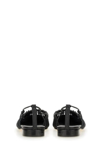 Hereu women’s black leather sandals with braided straps and flat sole perfect for casual wear
