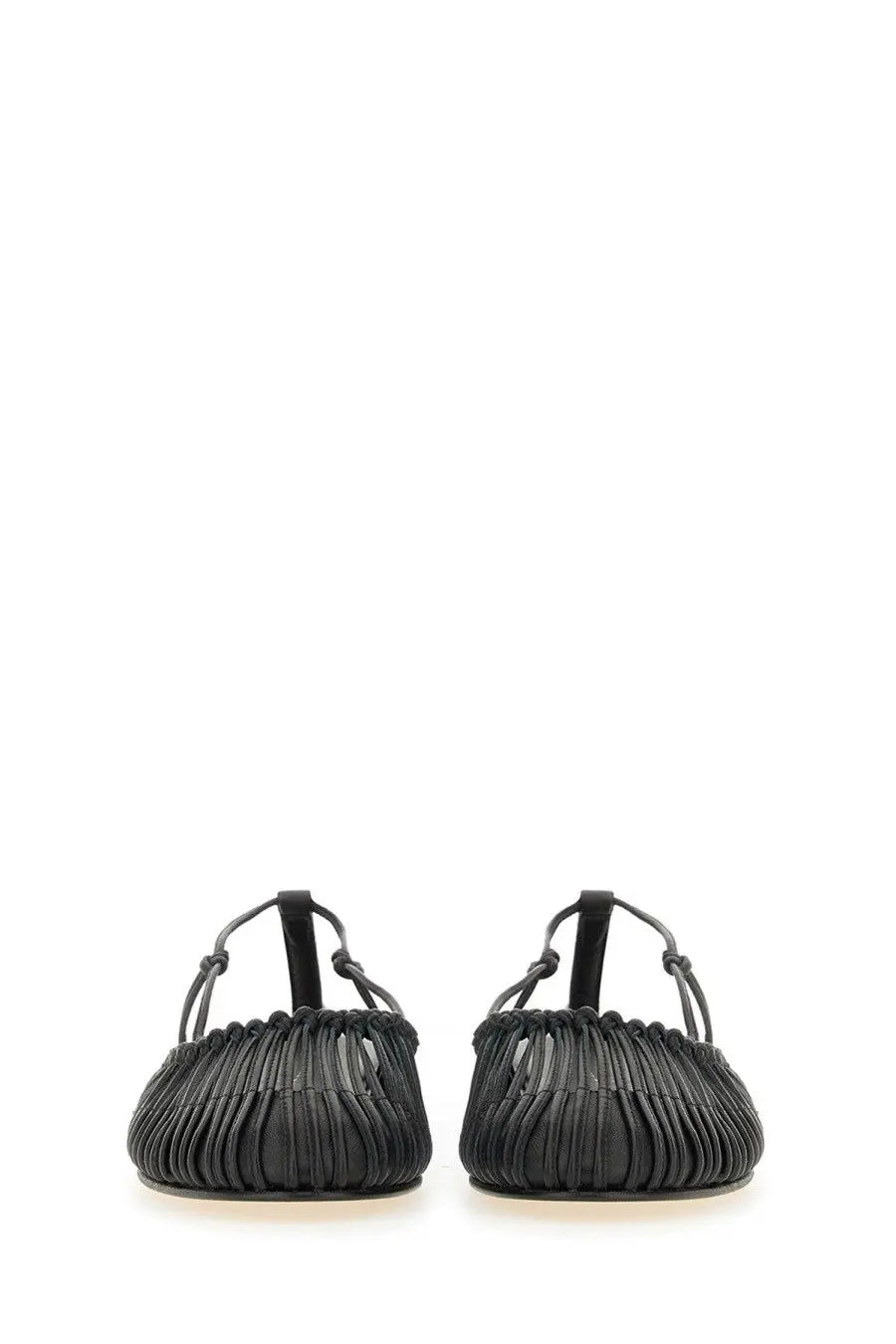 Hereu women’s black leather sandals with pleated design and thin ankle straps for stylish wear