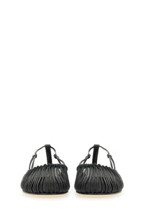 Hereu women’s black leather sandals with pleated design and thin ankle straps for stylish wear