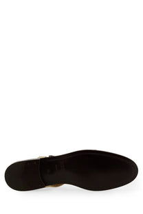 Hereu women’s sandal peach beige with black leather sleek minimalist design and subtle metallic accent near the heel back view