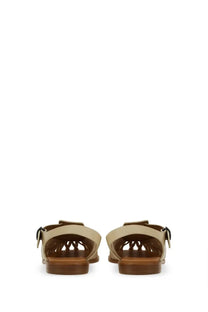 Beige leather womens sandals by hereu with woven strap design and brown soles in sandalo alaro white style