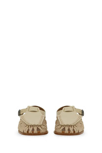 Hereu women’s Sandalo Alaro white beige leather sandals with woven strap design and adjustable buckle closure