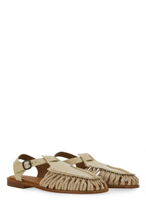 Hereu women’s sandalo alaro white beige leather sandals with woven strap design and low profile sole