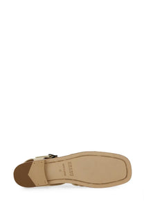 Hereu women’s sandalo alaro white tan leather sandal with square heel and black buckle detail