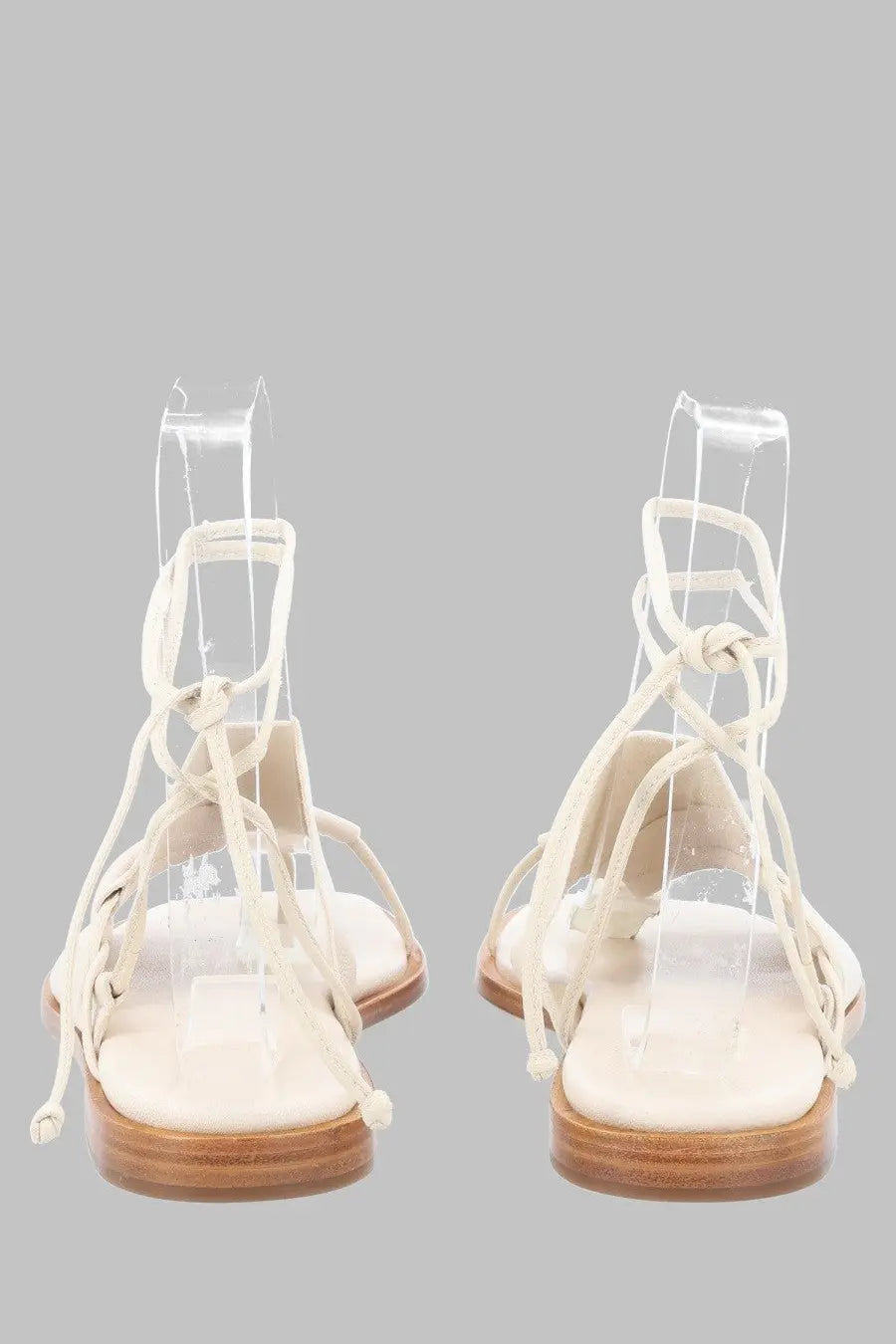 Hereu women’s sandalo clava asimmetrico beige cream suede lace-up sandals with transparent ankle straps and wooden soles