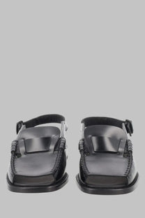 Hereu women’s Sandalo Sineu black patent leather loafers with braided detailing and minimalist design