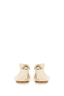 Hereu women’s shoe llasada white cream-colored flat sandals with soft leather and delicate bow details at the front