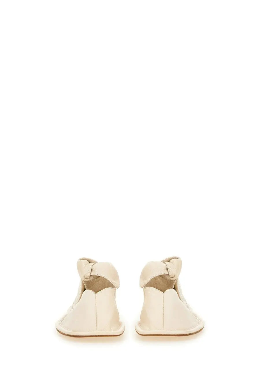 Back view of hereu women’s shoe llasada white cream leather sandals with distinctive knotted design