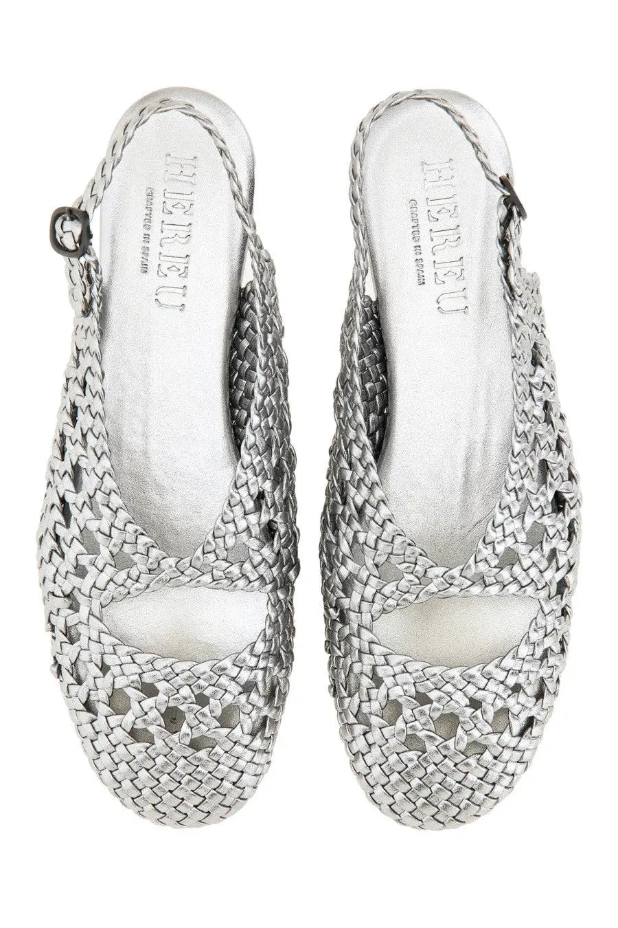 Hereu women’s slingback sandal empuria metallic silver with braided design silver woven leather material