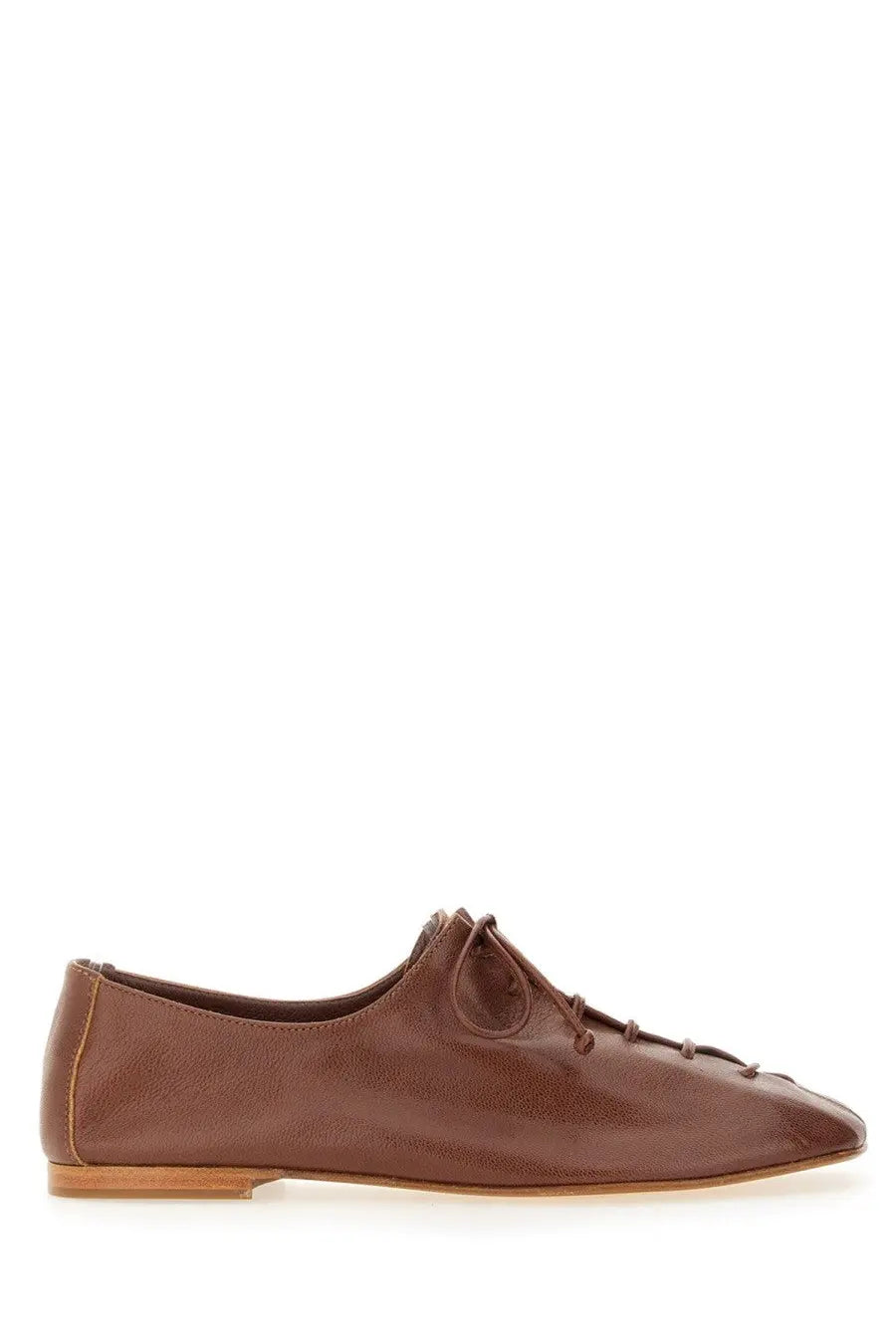 Hereu women’s brown leather lace-up flat shoe with minimalist design and subtle texture in plegada style