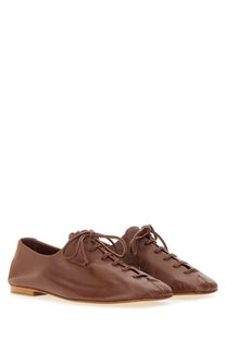 Hereu women’s brown leather lace-up flats with minimalist design and flat soles
