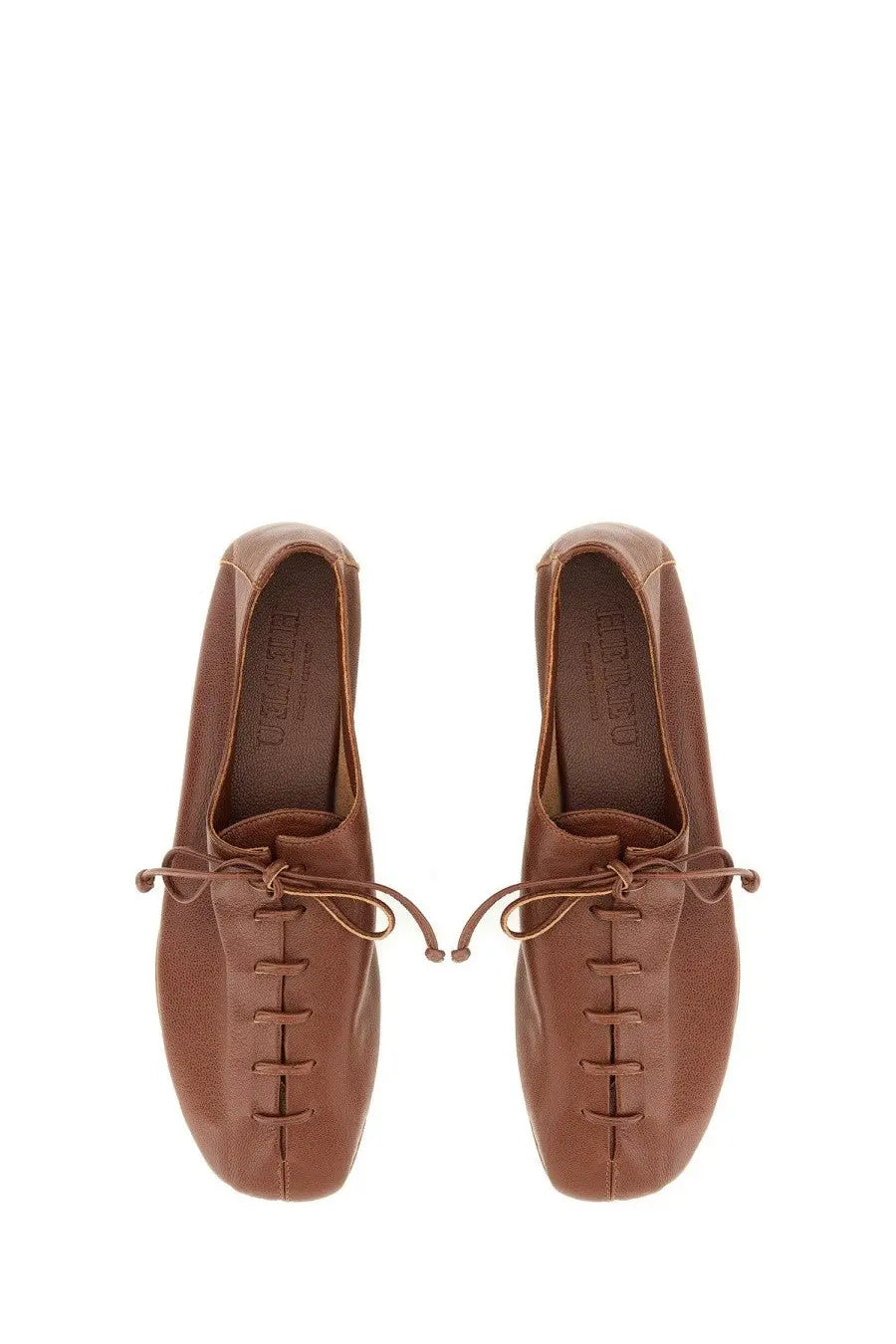 Hereu women’s brown leather lace-up loafers with minimalist design and subtle stitching details