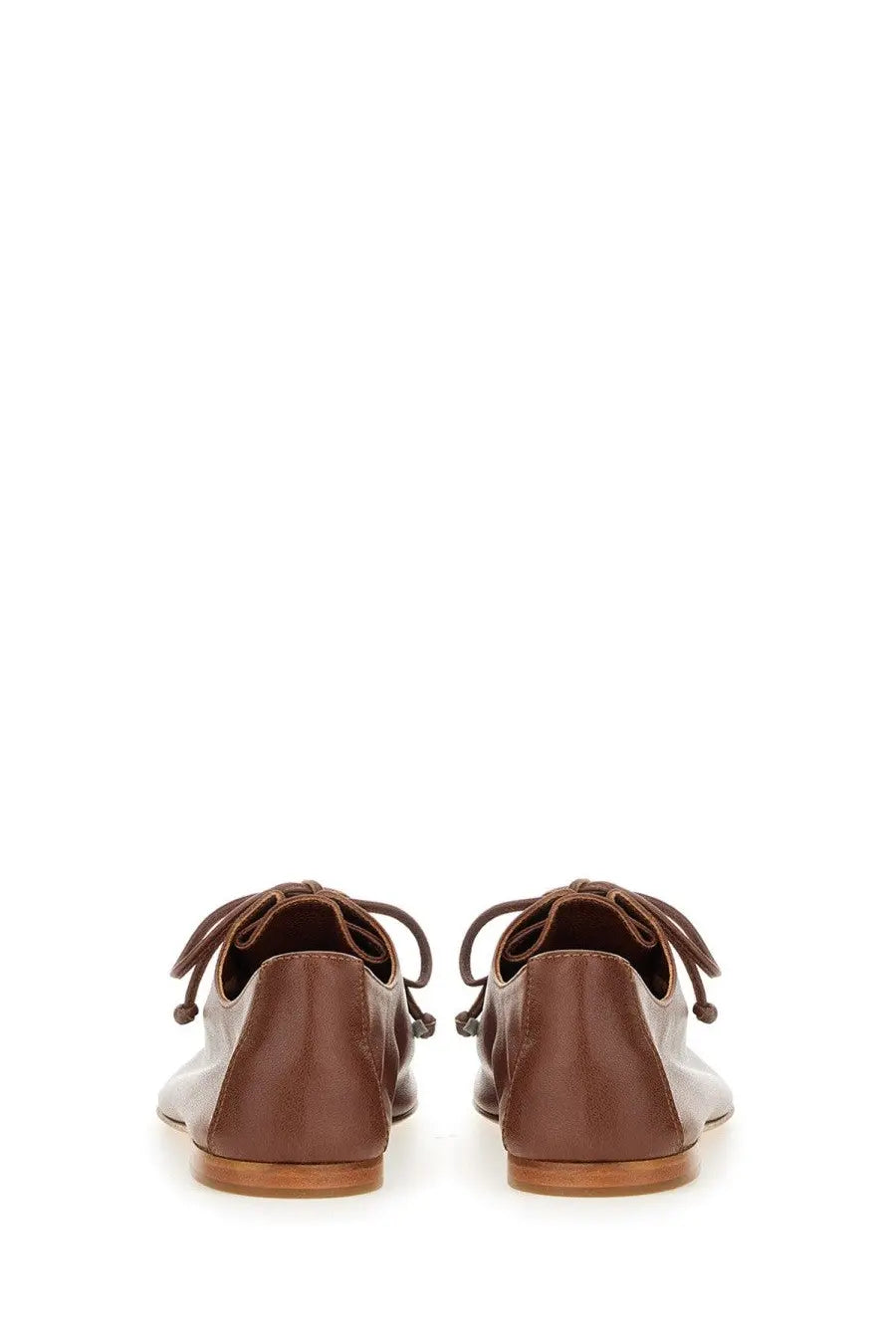 Hereu women’s brown leather lace-up oxford shoes with two-tone design and wooden soles front view