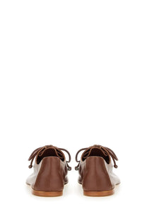 Hereu women’s brown leather lace-up oxford shoes with two-tone design and wooden soles front view