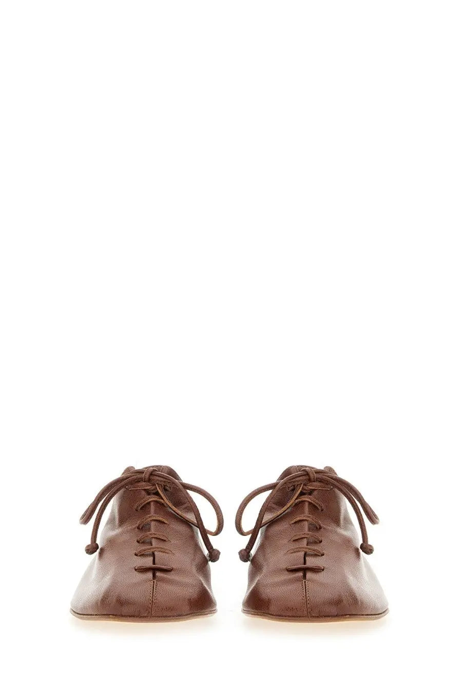 Hereu women’s stringed plegada brown leather lace-up shoes with minimalist design and flat soles