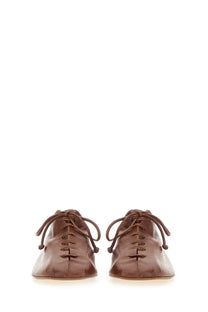 Hereu women’s stringed plegada brown leather lace-up shoes with minimalist design and flat soles