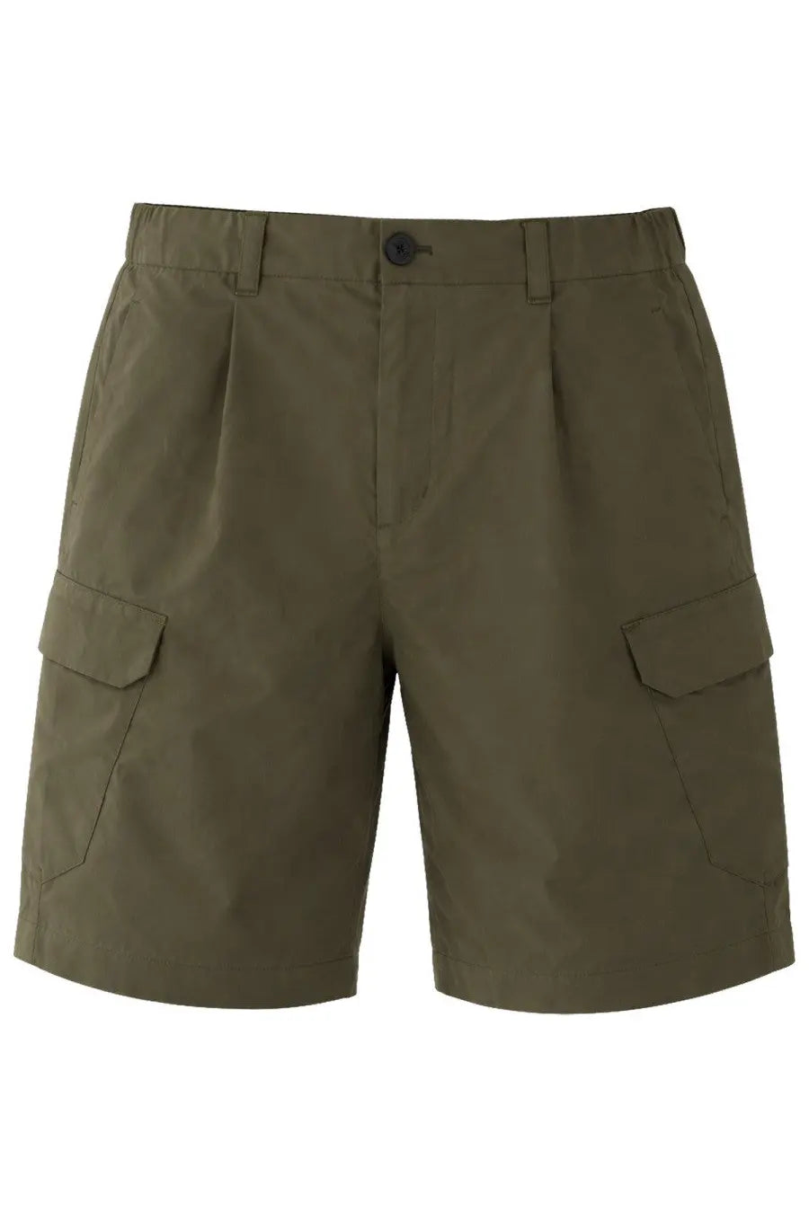 Herno men’s olive green cargo shorts with two large side pockets and button closure for casual wear