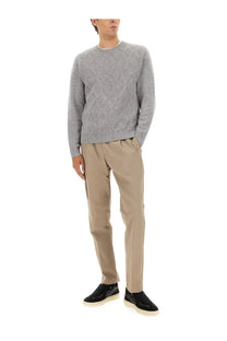 Herno men’s cashmere sweater grey with gray diamond-patterned knit and ribbed cuffs and hem