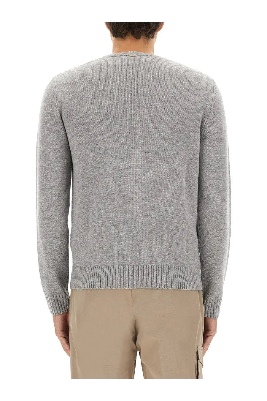 Herno men’s cashmere sweater grey heathered knit with ribbed cuffs and hem for comfortable stylish wear