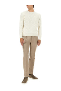 Herno men’s cashmere sweater in cream with a diamond-patterned knit design and white color accents