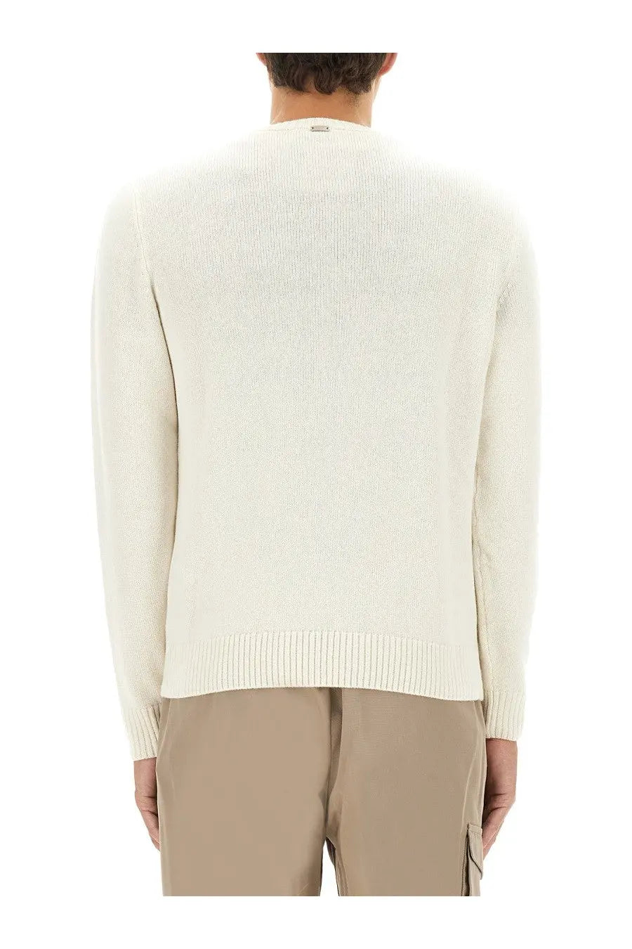 Herno men’s cashmere cream-colored ribbed knit sweater with classic crew neck and long sleeves