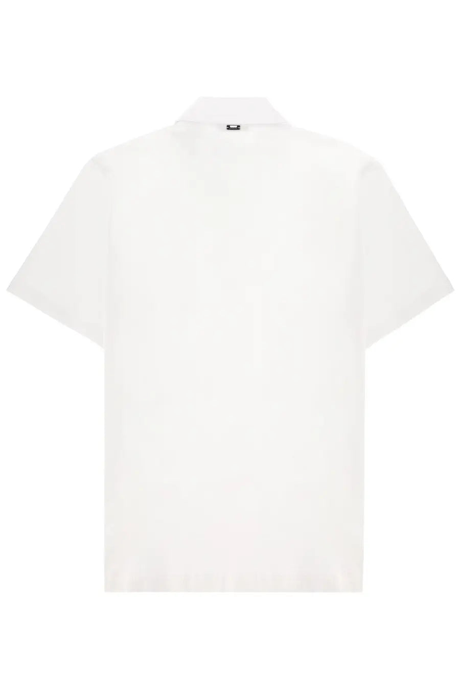 Herno men’s white cotton polo shirt with short sleeves classic collar and subtle branding at the back of the neck back view
