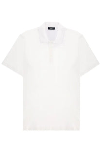 Herno men’s white cotton polo shirt with short sleeves classic collar and button placket front view