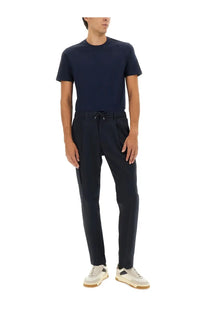 Herno men’s navy blue short-sleeved cotton shirt with crew neck showcasing front view