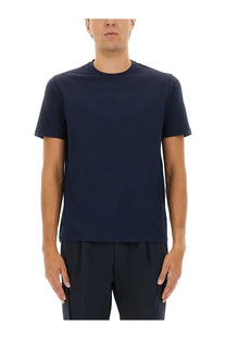 Navy blue short-sleeved crew neck cotton t-shirt for men by Herno showcasing casual summer wear