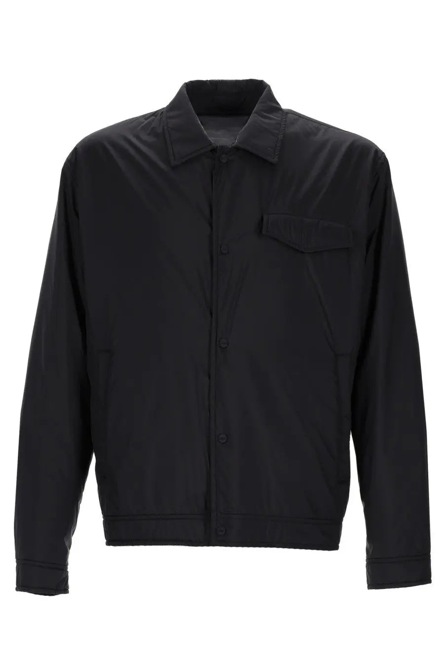 Herno men’s giubbotto regular fit blue black button-up jacket with sleek minimalist design and subtle texture