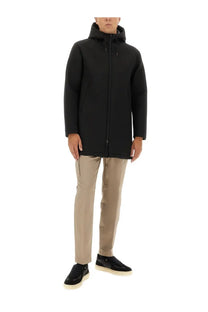 Herno men’s long parka in scuba black with hood full-length zipper and sleek modern design for winter wear