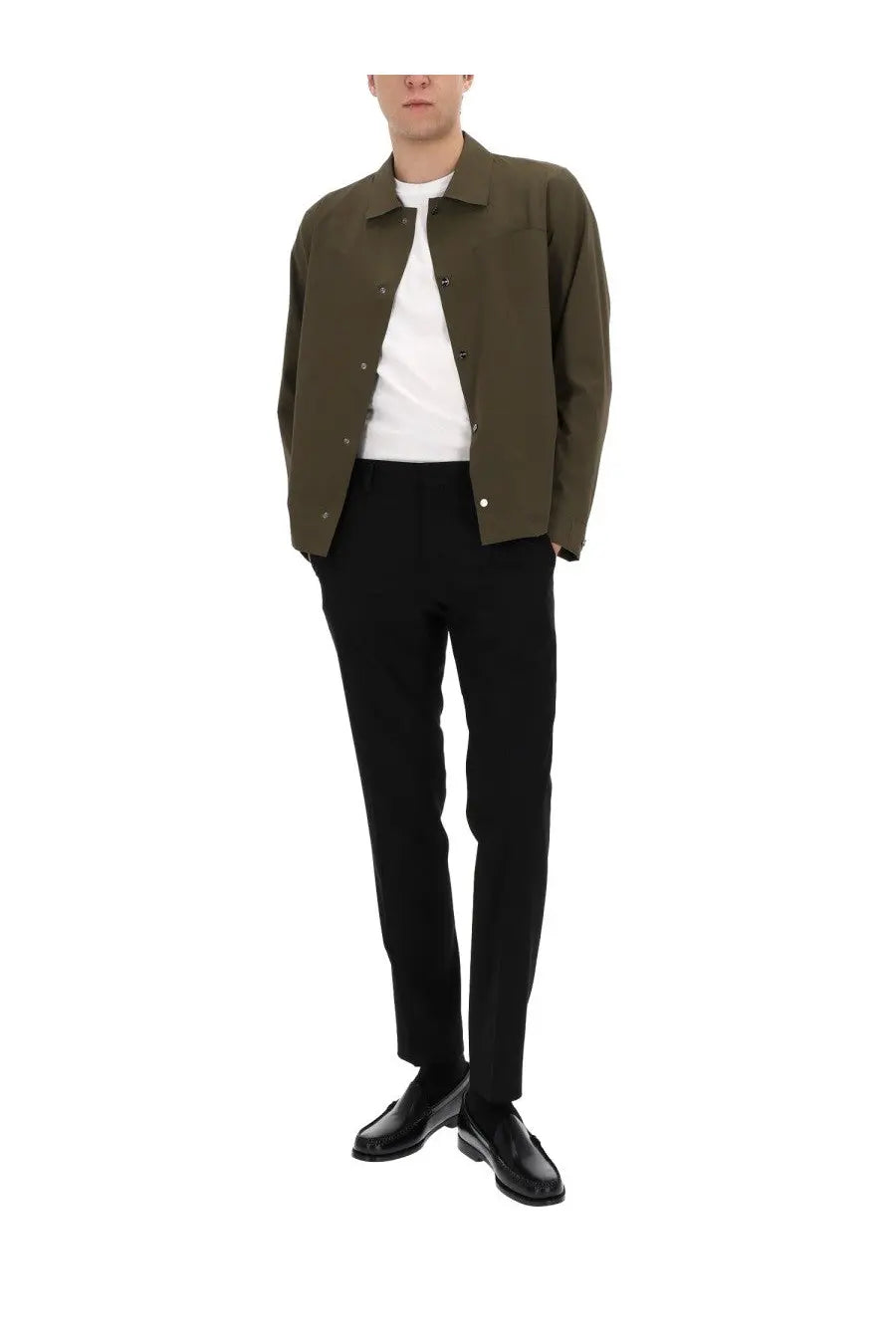 Herno men’s overshirt green olive button-up jacket with classic collar and front closure in lightweight fabric