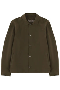 Herno men’s overshirt green olive green button-up shirt with classic collar and silver buttons for casual wear