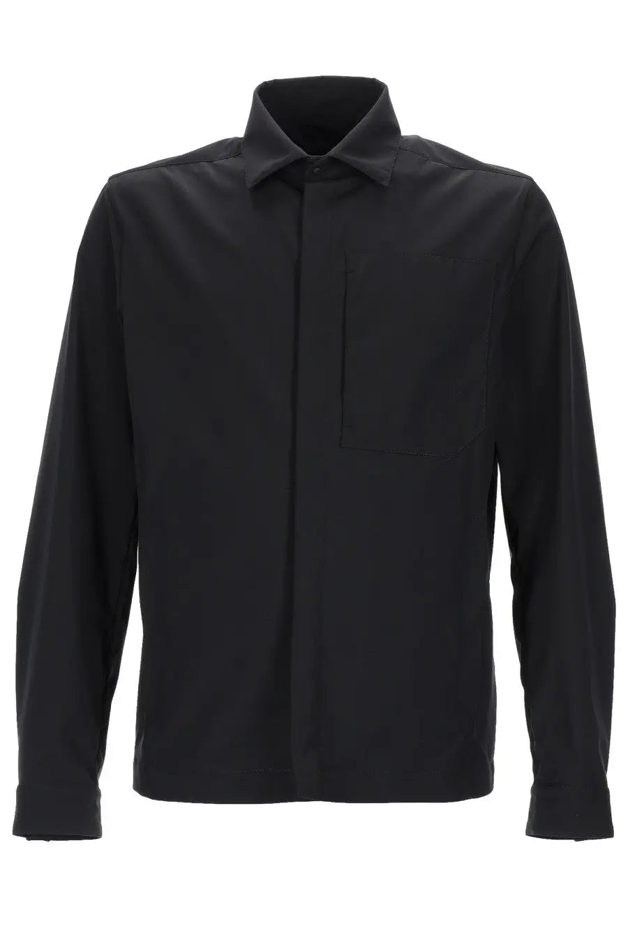 Herno men’s overshirt in misto lana black with long sleeves subtle chest pocket and minimalist design