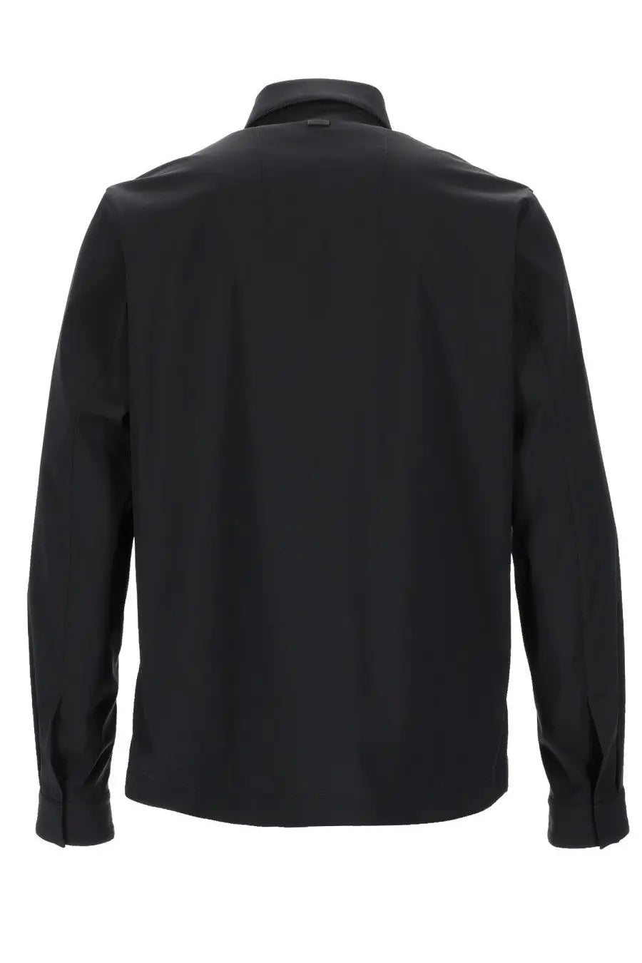 Herno men’s overshirt in black misto lana with long sleeves crisp collar and subtle stitching details